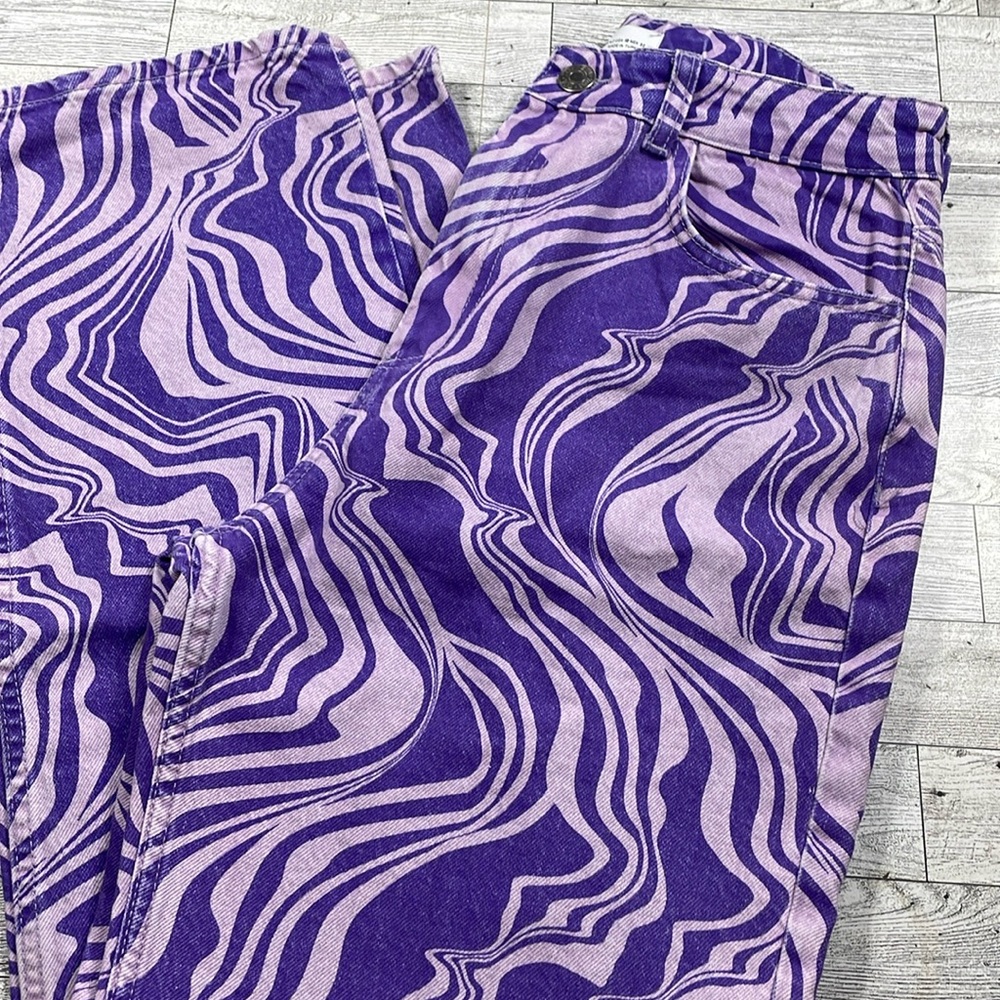 Zara purple swirl printed straight leg jeans